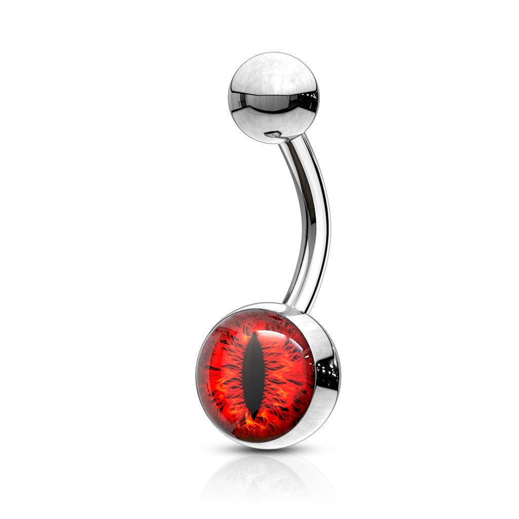 PiercedOff 316L Surgical Steel Belly Bar with Red Snake Eye - Bar Length 10mm