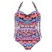 Creabygirls Womens Plus Size Print High Waist Two Piece Tassel Swimsuits(Large)