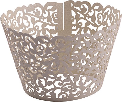 DriewWedding 100PCs Vine Designed Hollow Artistic Bake Cake Cupcake Wrappers Paper Cups Liner for Wedding Birthday Tea Party Baby Shower Food Decoration (Beige)