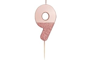 TALKING TABLES Rose Gold Glitter Number 9 Candle | Premium Quality Cake Topper Decoration Pretty, Sparkly | for Kids, Adults, 9th, 90th Birthday Party, Anniversary, Milestone