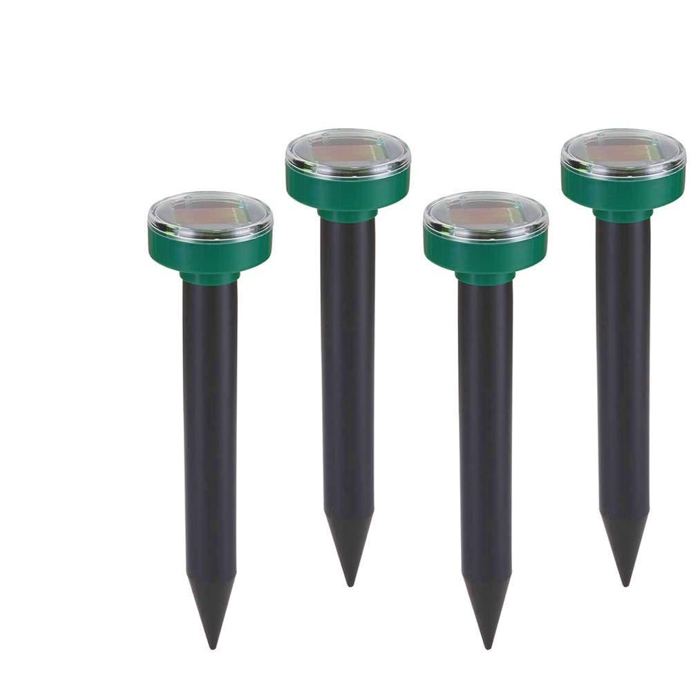 Nurkoo Set of 4 Solar Mole Repellent IP65 Ultrasonic Mole Repellent Vole Repellent Vole Repeller Mole Repellent for Garden Lawn Yard Grass Green