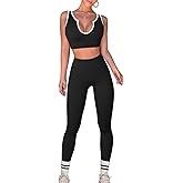Work Out Sets Womens - Gym Two Piece Outfits Seamless Crop Tank High Waist Yoga Leggings