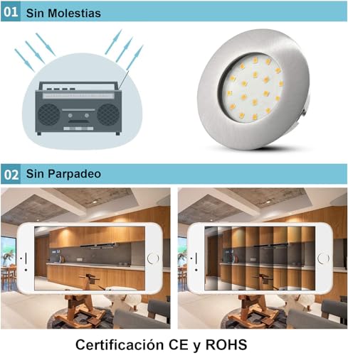 HiBay Set of 6 Recessed LED Spotlights 230V 5W Mini Spot Ultra Flat 60mm-68mm Round Module Ceiling Light Warm White 500LM for Bathroom, Kitchen, Office, Hallway, Wet Room