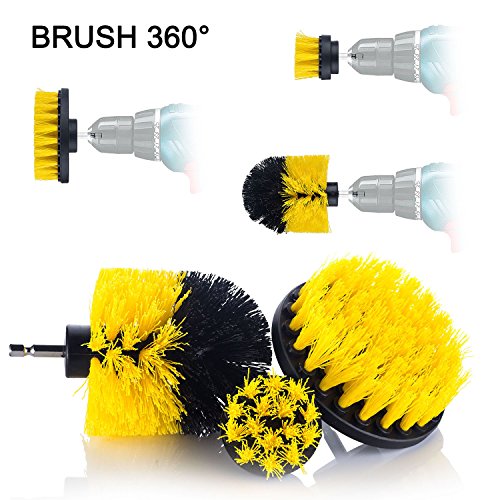 YIJINSHENG 3 Piece Medium and Stiff Brush with Drill Attachment Scrubbing Brushes for Cleaning Car Tires,Carpet, kitchens,Bathrooms, Showers, Tubs, Boats Power Scrubber Kit