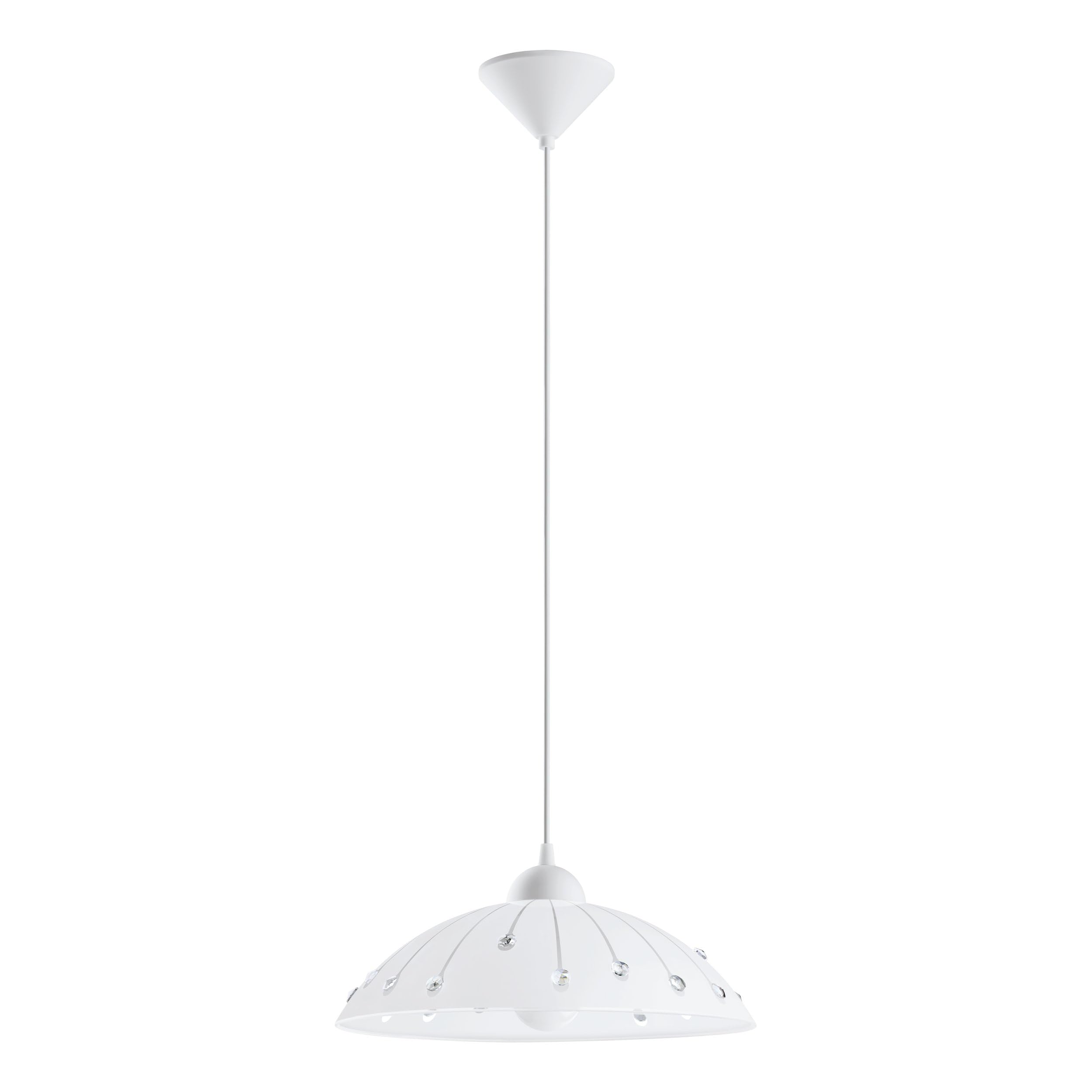 Eglo Pendant Light Vetro, 1-Light Hanging Lamp Classic, Pendant Lamp Made of Frosted Glass, Plastic and Crystal, Dining Table Light in White, Hanging Kitchen Lamp with E27 Socket, Ø 35 cm