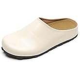 Women's Leather Clogs Slip-on Mules with Arch Support Soft Cork Footbed Potato Shoes Comfort Non-Slip Wide Width Sandals