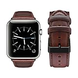 top4cus Genuine Leather iwatch Strap Replacement Band Stainless Metal Clasp, Compatible Apple Watch Series 4 Series 3 Series 2 Series 1 and Sport Edition (44mm, Matte Red Brown)