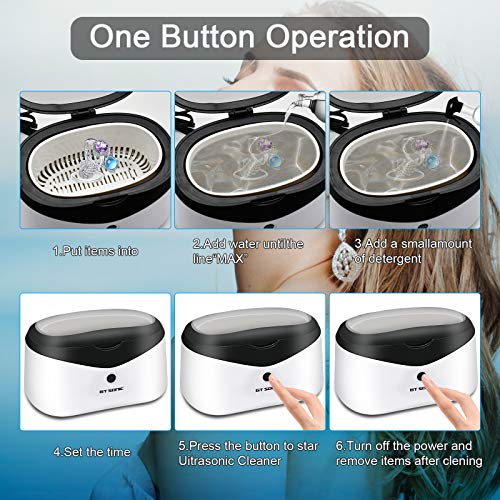 Ultrasonic Jewelry Cleaner -Silver Cleaner for Jewelry Rings with Watch Holder,Cleaning Basket,304 SUS Tank for Eyeglasses Watches Coins Tools Razors Earrings Necklaces Dentures 20 Ounces