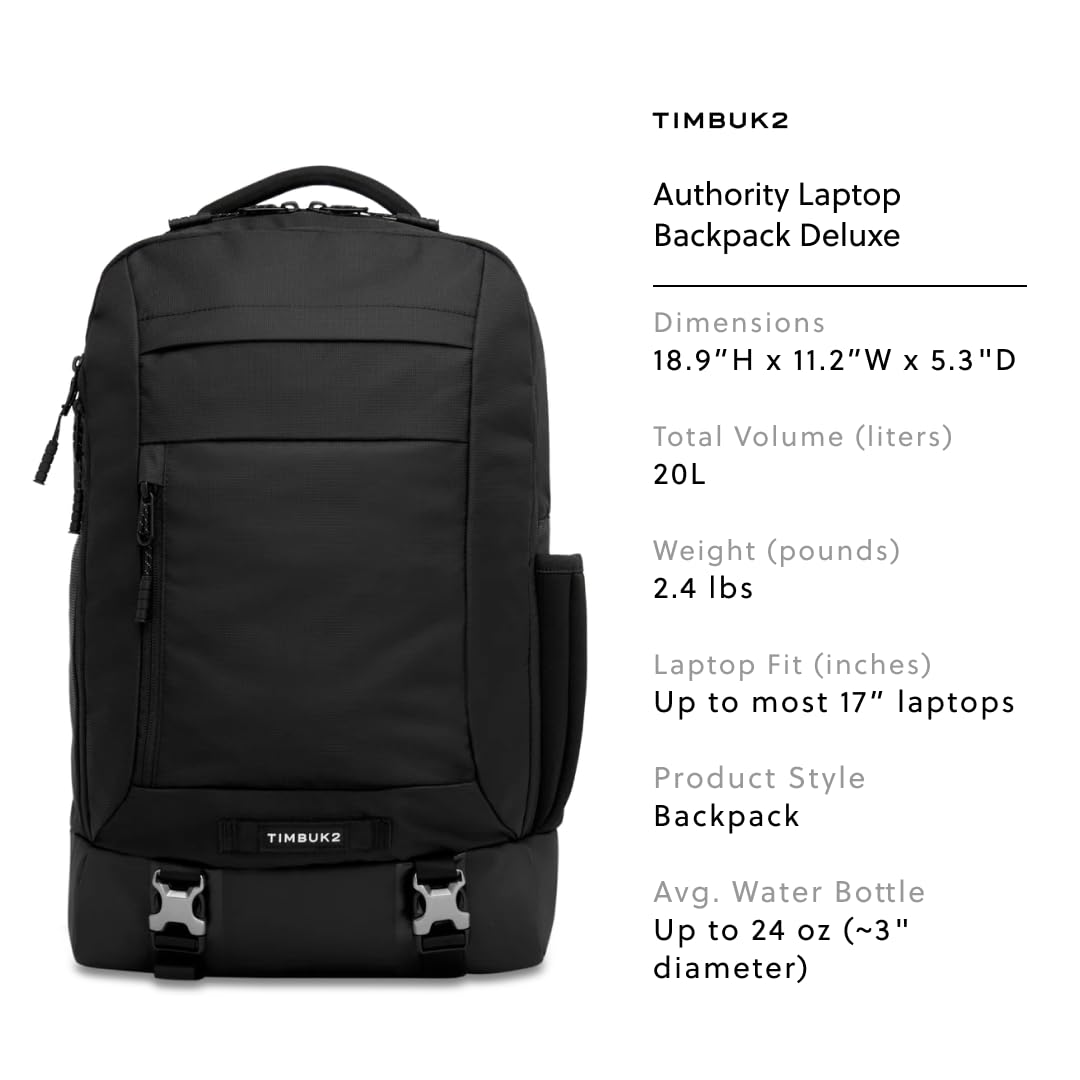 Timbuk2 Authority Laptop Backpack Deluxe, Eco Black Deluxe
