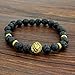 Cool Men's 8MM Black Lava Stone Gold Lion Beaded Charm Bracelet Gift Cheapest