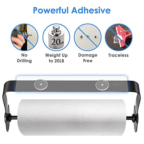 ODesign Adhesive Paper Towel Holder Under Cabinet for Kitchen Bathroom Wall Mount SUS 304 Stainless Steel No Drilling - Black - Thumbnail 2