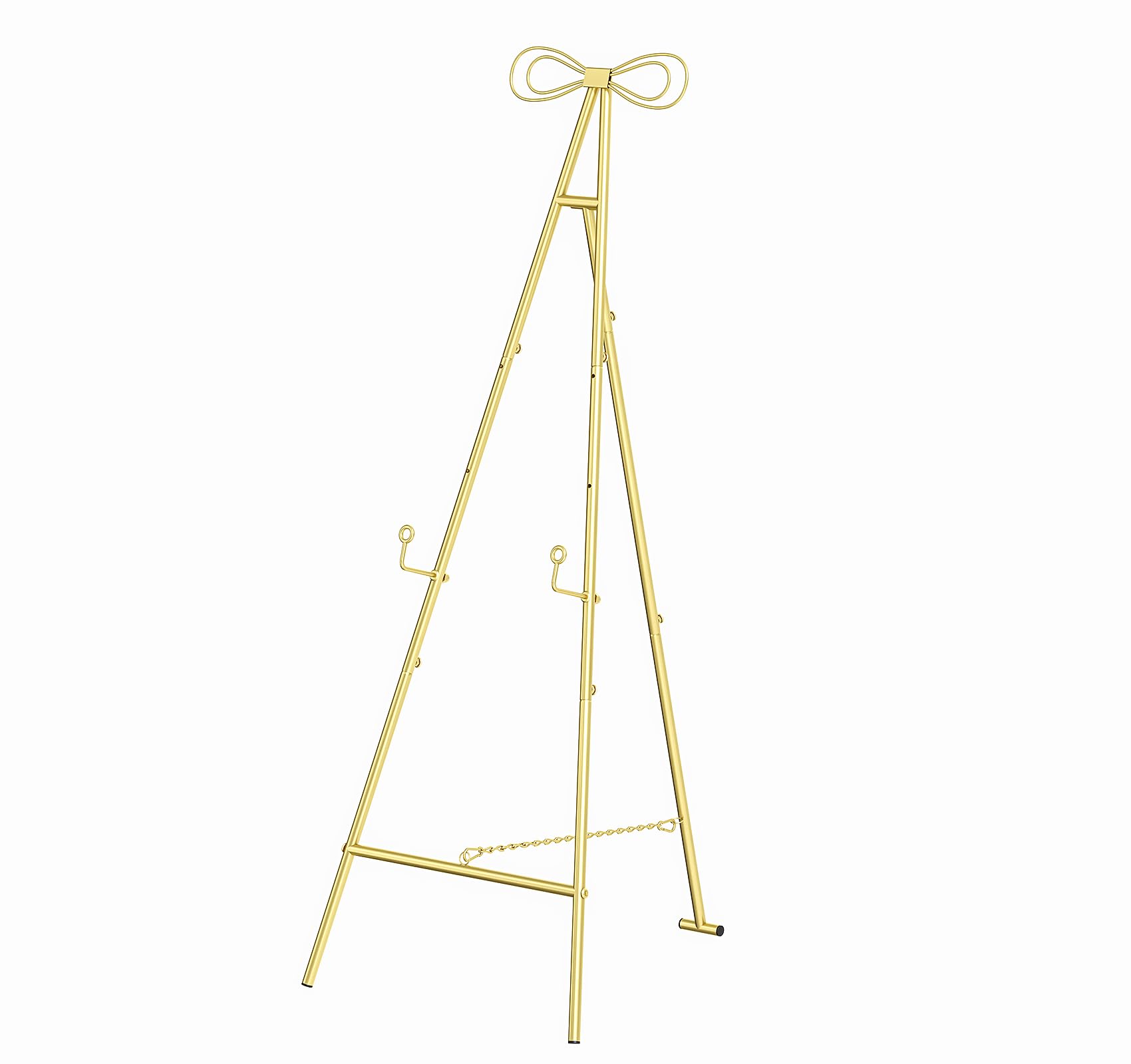 Photo 1 of petour Gold Easel Stand for Sign with Bow Top, High Adjustable Easel Metal Easel for Display with Chain Support Display Stand for Sign Wedding Picture Frame Mirror,Round Tube