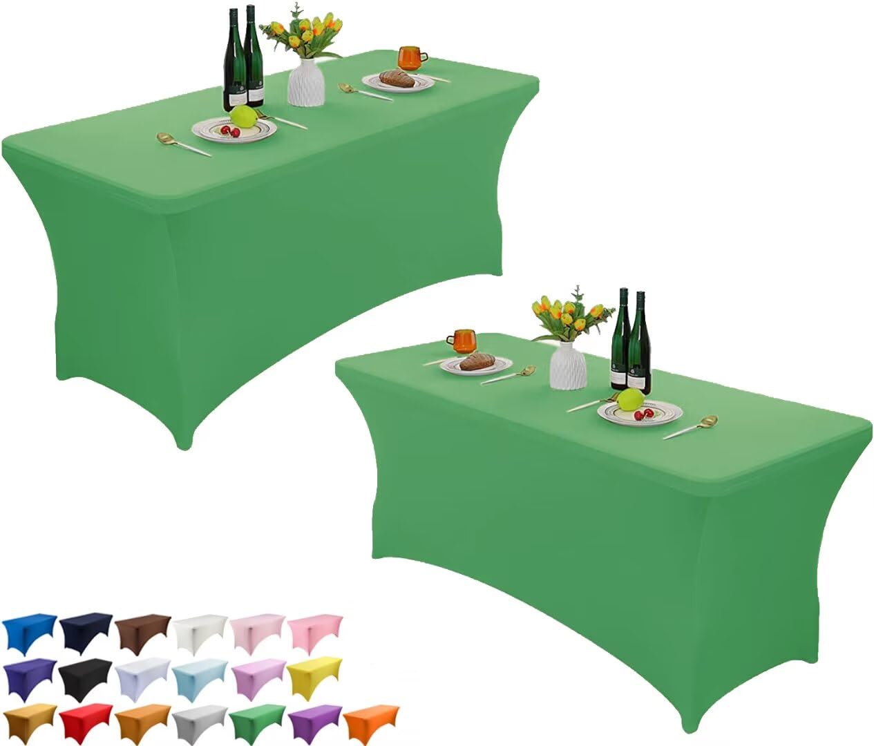 Wolfway 2 Pack 4FT Stretch Spandex Table Cover Washable and Wrinkle Resistant Kitchen Spandex Tablecloth Fitted Rectangular Table for Party,Banquet,Weddings,Cocktail and Festival