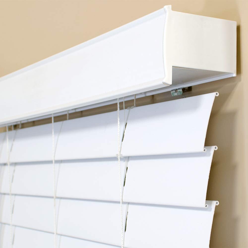 Lumino Faux Wood Flat Slat 2 inch Cordless Room Darkening Blinds in White - 34.5 x 60