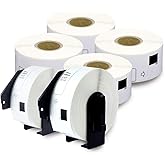 enKo - Compatible DK-1201 Standard Address 1-1/7" x 3-1/2" Replacement Labels, Compatible for Brother QL Label Printers [6 Rolls / 2400 Labels with 2 Refillable Cartridge Frame]