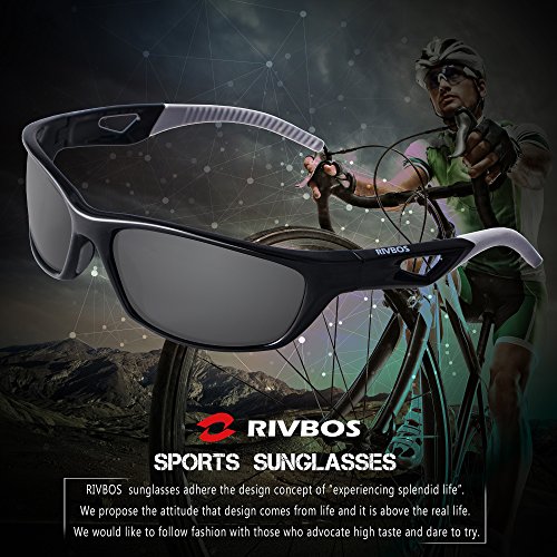 RIVBOS Polarized Sports Sunglasses Driving Sun Glasses for Men Women Tr 90 Unbreakable Frame for Cycling Baseball Running Rb831 (Black&Grey)