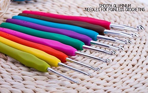 Crochet Up | Smoothest Glide Crochet Hooks Set (9pcs Ergo Hooks, Ergo Scissors, Travel Case, Free Pattern e-Book), Nonslip Color-coded Handles and Smooth Aluminum Needles | 4 Set | 54.4