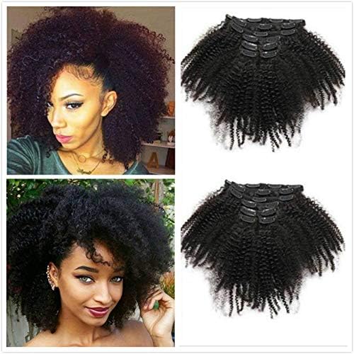 12"-26" Afro Kinky Curly Hair Clip In Human Hair Extensions 4B 4C 100% Human Natural Black Color Hair Clip Ins Full Head Brazilian Virgin Remy Hair 7PC/Set 100G for Black Women (12INCH/30CM)