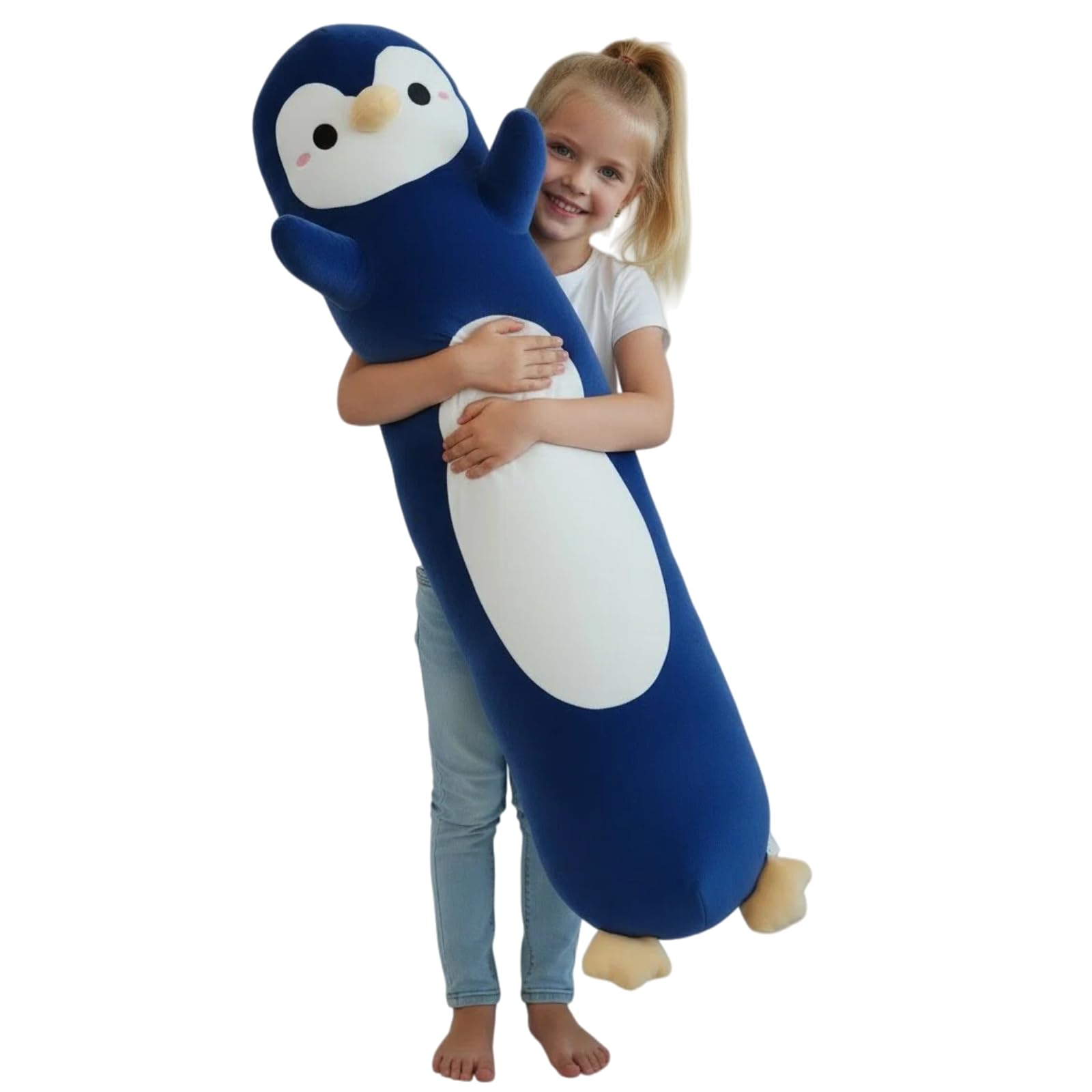 Aiuidun Penguin Plush Pillow - 23.6 Inch Long Stuffed Animal, Ultra Soft Cuddle Pillow for Kids & Adults, Huggable Penguin Toy Gift for Birthday, Christmas, Valentine's Day (Dark blue)