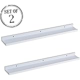 O&K Furniture Picture Ledge Wall Shelf Display Floating Shelves (White,31.5" Length, Set of 2)