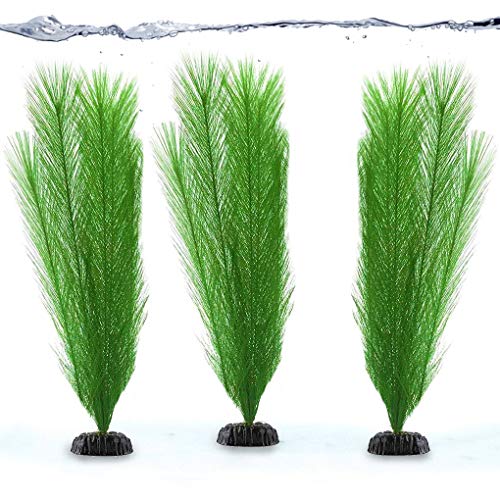 SunGrow Aquarium Plants, Decorative Silk Fiber, Plastic Faux Feather Grass, Gives Shade and Beautiful Environment to Aquatic Animals, Perfect for both Saltwater and Freshwater Tanks, 3 Pcs per pack