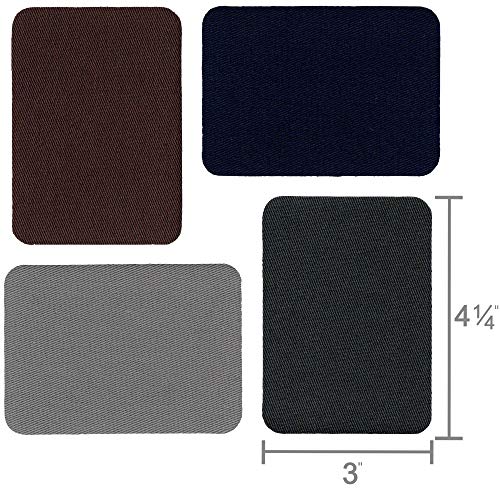ZEFFFKA Premium Quality Fabric Iron On Patches Deep Blue Gray Brown 12 Pieces 100% Cotton Repair Kit 3" by 4-1/4" - Thumbnail 2