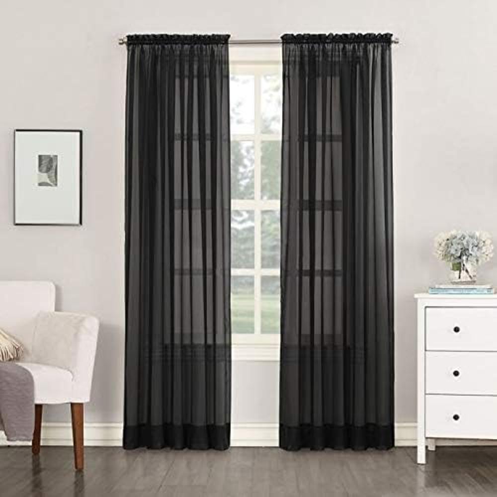 Megachest a pair of slot top voile curtains (Black, 56" wideX36 drop 2 Panels)