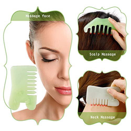 2 Pieces Jade Stone Guasha Comb Massage Comb Scalp Comb Gua Sha