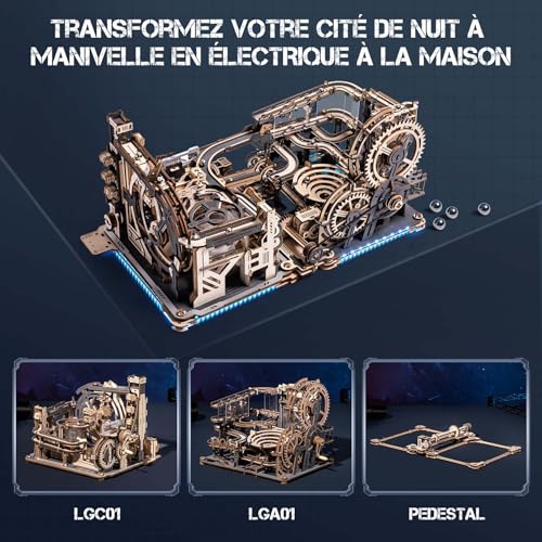 ROBOTIME LGC01+LGA01+LG01 3-in-1 3-in-1 Wooden Wooden Puzzle Model Building for Adults, LED Mechanical Model Gift Man, LGX02 (=LGC01+LGA01+LG01)