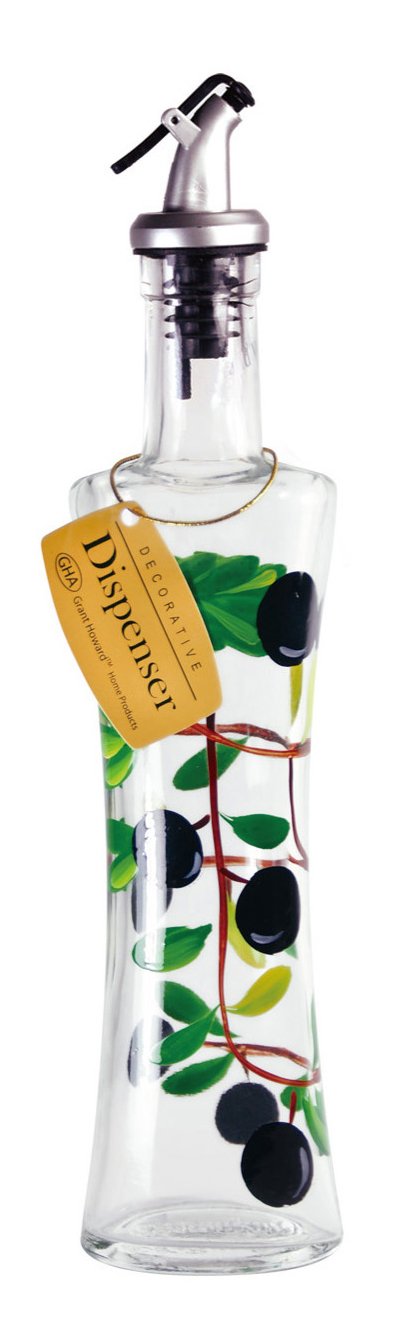 Photo 1 of Grant Howard Olives Glass Hand Painted Oil and Vinegar Cruet, 16 oz, Clear
