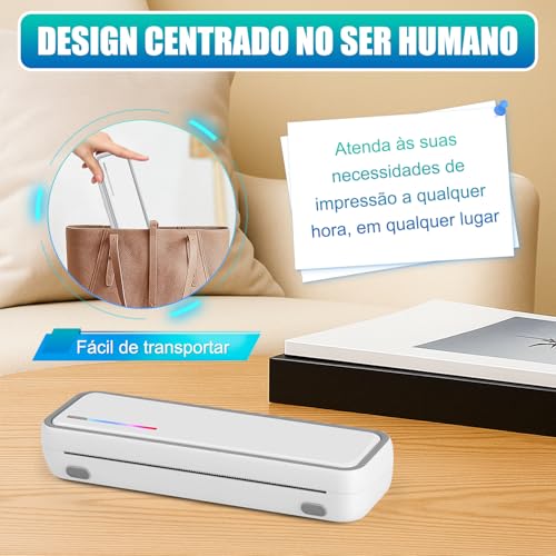 Impressora Térmica Portátil A4, Impressora Térmica Portátil com 20 Folhas Papel com Bluetooth, Compatível com Android, iOS e Laptop