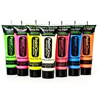 Set of 7 Paintglow Neon Glow in the Dark Face & Body Paint Rave Festival Party