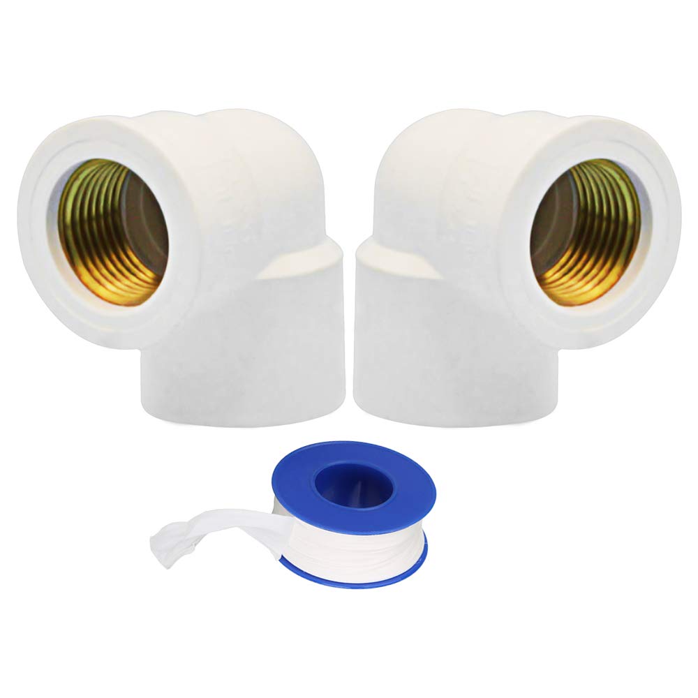 YOFASEN PVC Water Pipe Connectors, 32mm - 2pcs 90°Angle Elbow Pipe Fittings Adapter Female Thread Connector + 1pcs Plumbing Tape