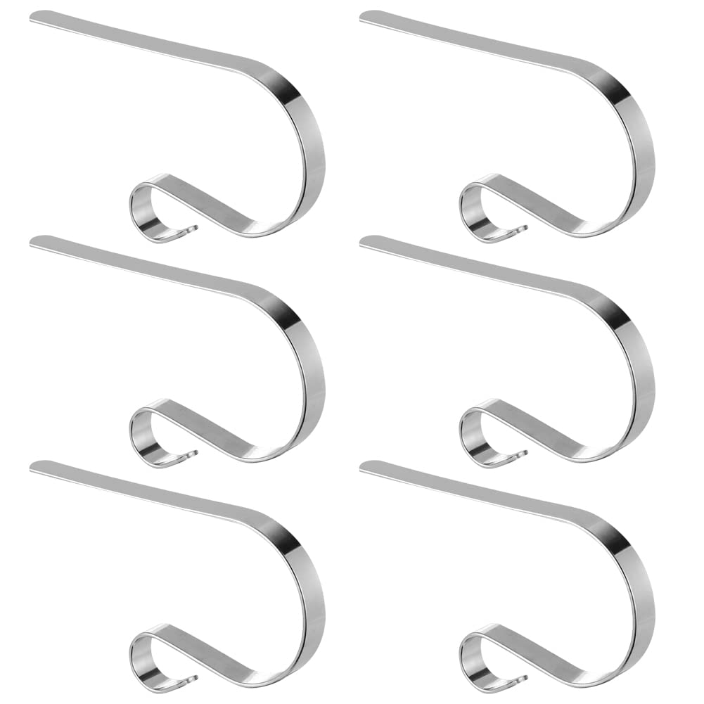 Kelamayi Christmas Stocking Holders,6 Pack Metal Fireplace Hooks Xmas Stocking Hangers Clips for Christmas Party Decoration Supplies (Sliver)