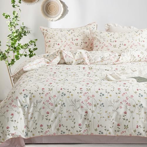 Freyamy Mädchen Bettwäsche 200x200 Baumwolle Rosa Bunt Blumen BettwäscheSet