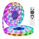 LED Strip Lights More Than 80 Kinds of Modes Music Activated Rainbow Lights 32.8ft/10m IP65 Waterproof LED Light Strip 5050 RGB LED Strip with RF Controller by DotStone
