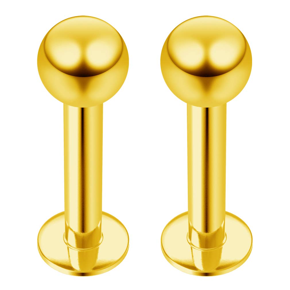 Bling Piercing 2pc 16mm Labret Bar Studs Lip Ring Monroe Tragus Snake Spider Bites Forward Helix Cartilage Dahlia Conch Anodized Surgical Steel 4mm Ball Gold AnodizedPiercing - 8mm