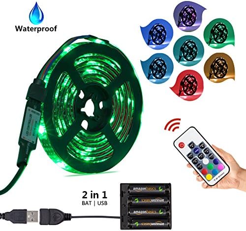 Led Strip Light Battery Powered USB Operated 2 in 1, XYOP Waterproof RGB Led Strip Lights, Flexible Led Strip Rope Lights with RF Controller, Multi-colors Led Lights for Background Lighting - 2M/6.6FT