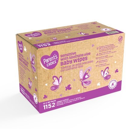 Parents Choice Baby Wipes, 12 packs of 96 (1152 count) (Sensitive Aloe