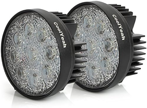 CoolYeah 27W Thick Round LED Work Light Offroad Truck Jeep Car Boat ATV SUV 4WD (Pack of 2)