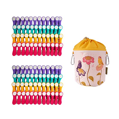 96 Clothes Pegs with Soft Grip and 1 Clothes Peg Bag - 24 x Purple, 24 x Turquoise, 24 x Yellow, 24 x Pink, 1 x Purple Bag โ image 1
