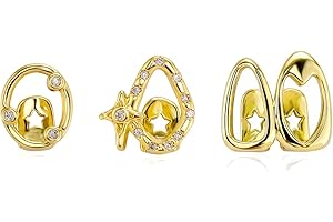 TOPGRILLZ 3PCS Gold Tooth Cap Grillz for Men and Women – Hollow Single Teeth Jewelry, 14K Golden Plated CZ Fake Teeth Gold Grills for Teeth Cosplay Costume Accessory