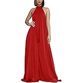 Ekaliy Women’s Sexy Summer Jumpsuit Halter Neck Sleeveless Chiffon Wide Leg Long Pant Jumpsuit Romper One Piece Outfits