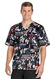 Tooniforms by Cherokee Men's V-Neck Avengers Print Scrub Top Large Print