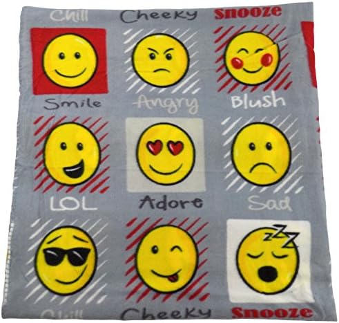 EMOJI LOL CHILL SNOOZE CHEEKY GREY YELLOW RED FLEECE THROW BLANKET 127 X 152CM