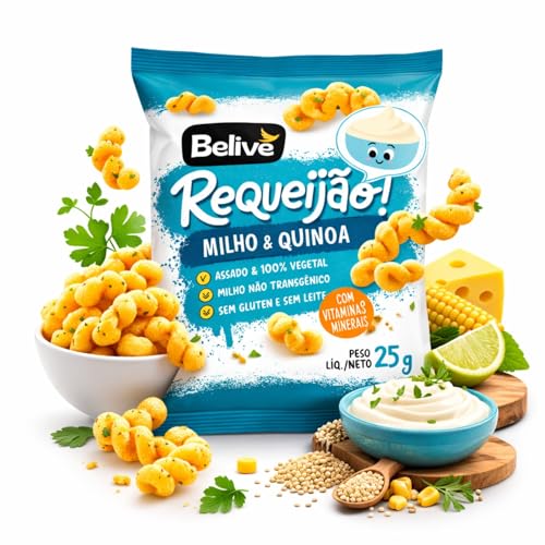 Kit Salgadinho BELIVE Sem Glúten Sabor Requeijão 25g c/12 pacotes – Snack Assado, Crocante e Prático para Lanche
