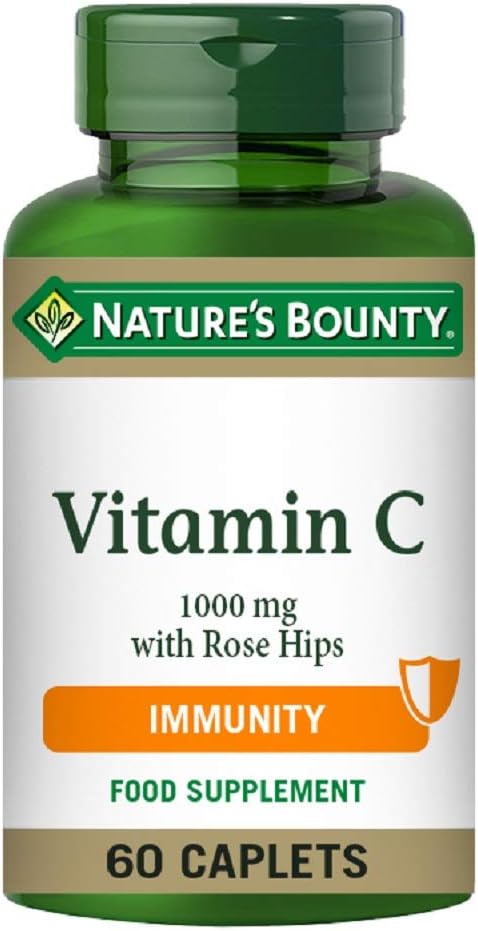 Nature's Bounty Vitamin C 1000 mg with Rose Hips - Pack of 60 Coated Caplets - Supports Immunity and Energy - Vegan and Gluten Free