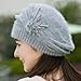 haoricu Beret Cap, Fashion Womens Flower Knit Crochet Beanie Hat Winter Warm Cap (Grey)