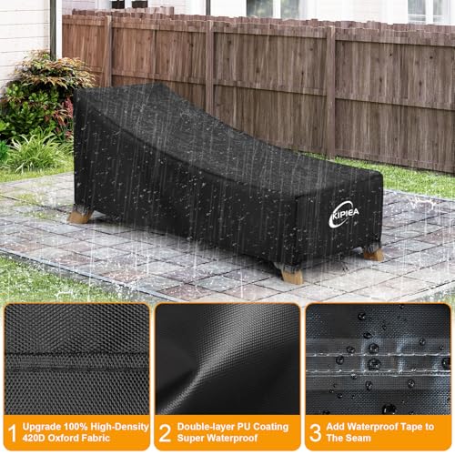 Kipiea Waterproof Patio Lounge Chair Covers for outdoor furniture, 420D Outdoor Chaise Lounge Cover with Anti UV and No Tears, No Fading (84"D x 32"W x 32"H)