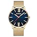 Curren Men Watches Top Brand Ultra thin Dial Luxury Quartz Men Watch Waterproof Casual Sport (Gold ; Dial color - Blue)